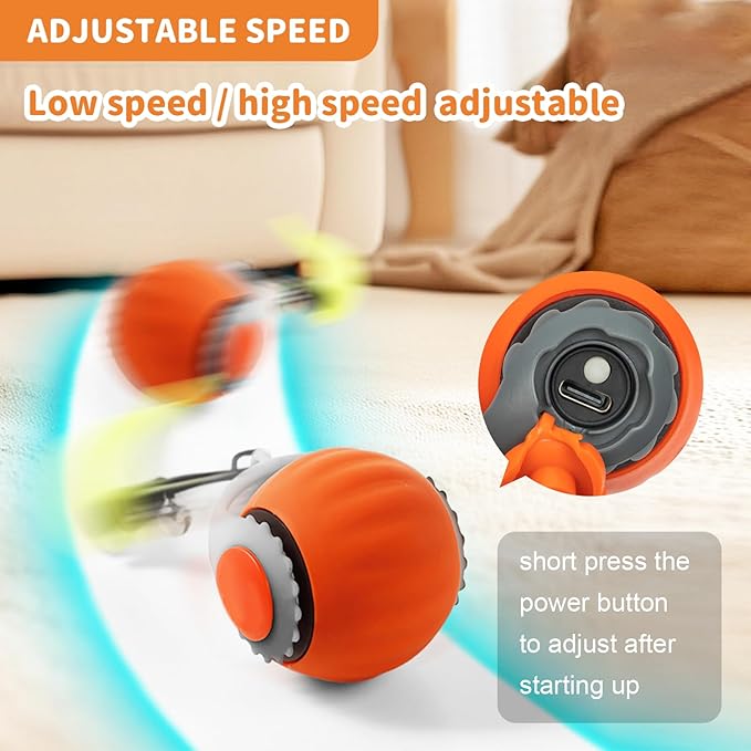 Interactive Cat Toys for Indoor Cats Smart Automatic Ball Rolling for Bored Kitten Pet Upgraded Speedy Moving Chase Dogs Toy Orange