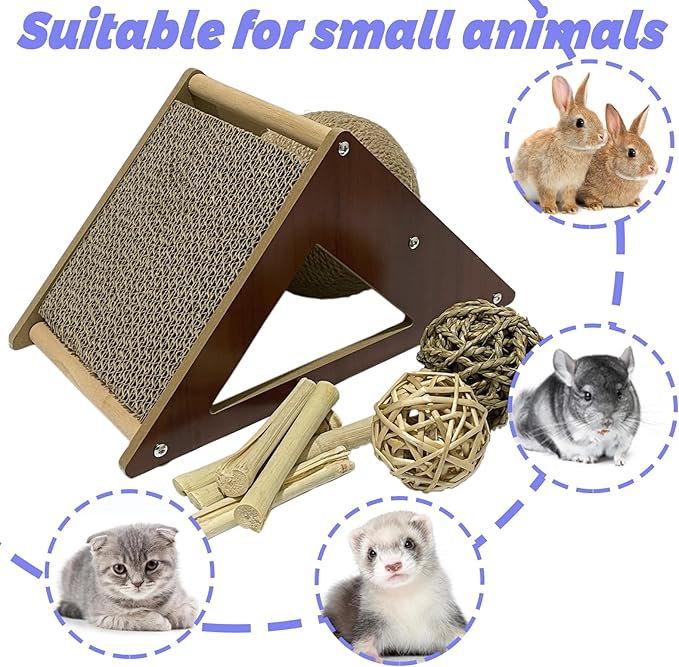 Rabbit Scratching Pad Cardboard, Natural Sisal Bunny Scratch Ball 2-in-1 Rabbits Enrichment Toys Pet Scratcher Interactive Toy for Indoor Bunnies Ferrets Chinchillas Small Animals