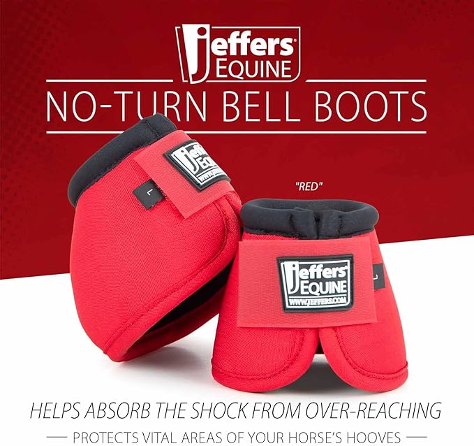 Jeffers Equine No Turn Bell Boots for Horses - Red, Large | Shock Absorbing Hoof Protection | Secure Double Hook & Loop Closure, Perfect for Travel, Turnout, Training, & Riding - 1 Pair