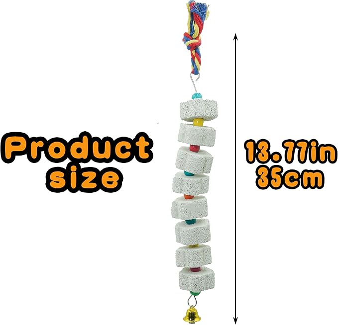2 Pack Extra Long Chicken Chewing Toys with Beads and Bell, 27" Calcium Beak Grinding Stone for Cage, Bird Toys for Parrots, Budgies, Hamsters, Rabbits