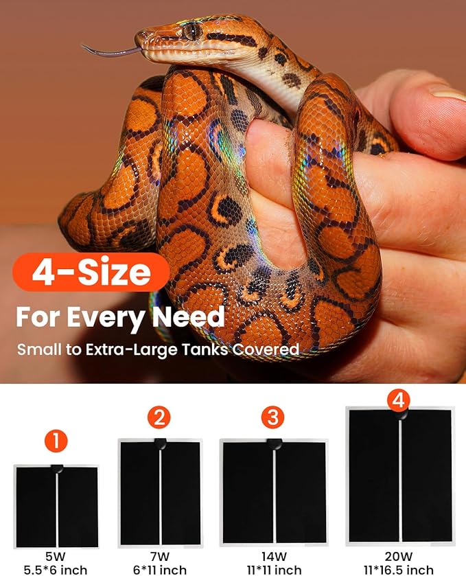 MQ Reptile Terrarium Heat Pad with LCD Digital Aquarium Thermometer, 5.5 x 6in Power Adjustment Under Tank Heater Mat for Pets, Small Animals, Seedling, 5W