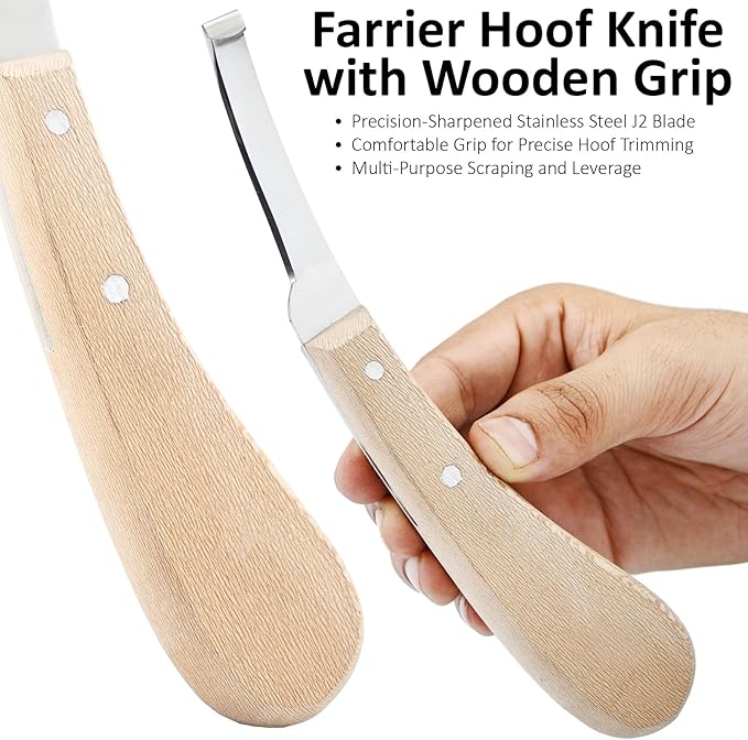 Premium Narrow Blade Farrier Hoof Knife – Professional Hoof Trimming Tool with Wooden Handle & Stainless Steel Blade (White Handle)
