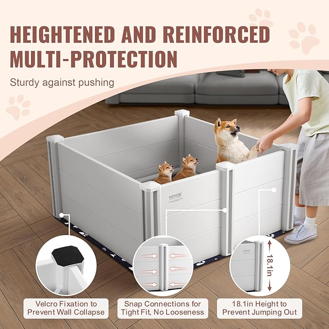 VEVOR Whelping Box for Dog, 38.6 x 38.6 x 18.1in Whelping Pen for Puppies, Dog Birthing Box with Rails and Washable Pee Pad, Whelping Box for Medium Breed Dogs, White