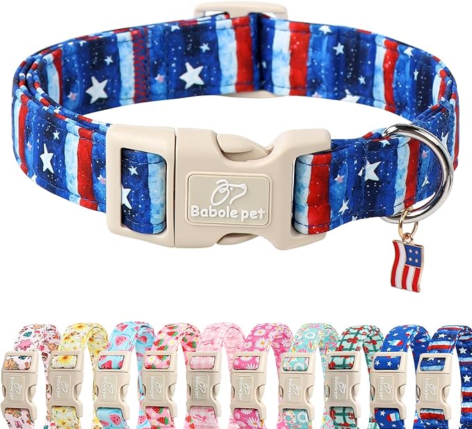 4th of July Dog Collar, Stars & Stripes Patriotic Dog Collars for Large Dogs, Adjustable Lightweight Quick-Release Buckle Collar for Boy&Girl Dogs L
