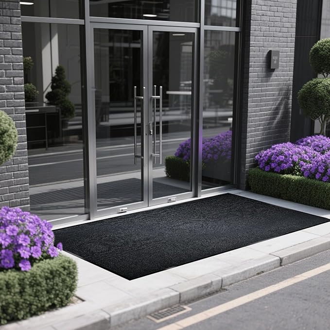 Extra Large Indoor/Outdoor Entrance Mat - 4 x 10 Feet, Rubber Border Door Mat Heavy Duty, Waterproof, Low-Profile, Easy to Clean, Rubber Entry Mat,Commercial Floor Mat, Charcoal Grey