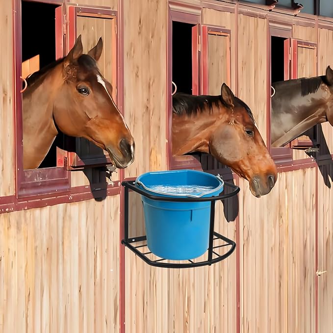 Bucket Holder for Horses Feed,5 Gallon Water and Feed Bucket Holder for Horses,Heavy Duty Metal Wall Mount Water Bucket and Pail Holder for Livestock in Stable (1)