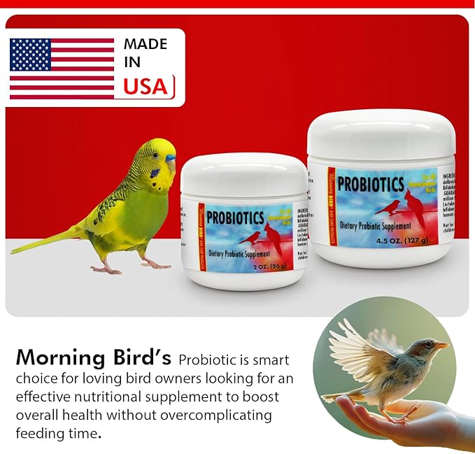 Morning Bird Probiotics for Birds 4.5 oz – Digestive Health Supplement Supporting Gut Balance, Nutrient Absorption & Immune Support – Easy Mix Powder Supplement for All Bird Species