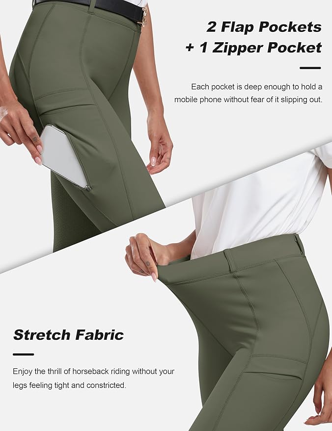 MoFiz Women's Silicone Full Seat Horse Riding Pants Zipper Pockets Equestrian Breeches Riding Tights