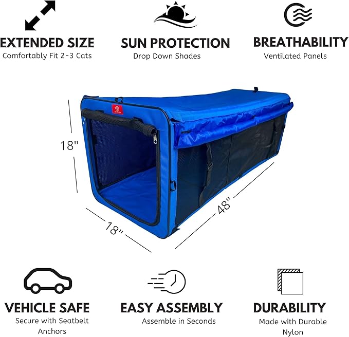 One for Pets The Indoor/Outdoor Cat Enclosure, Cat Playpen - 48" x 18" x 18" (Blue)