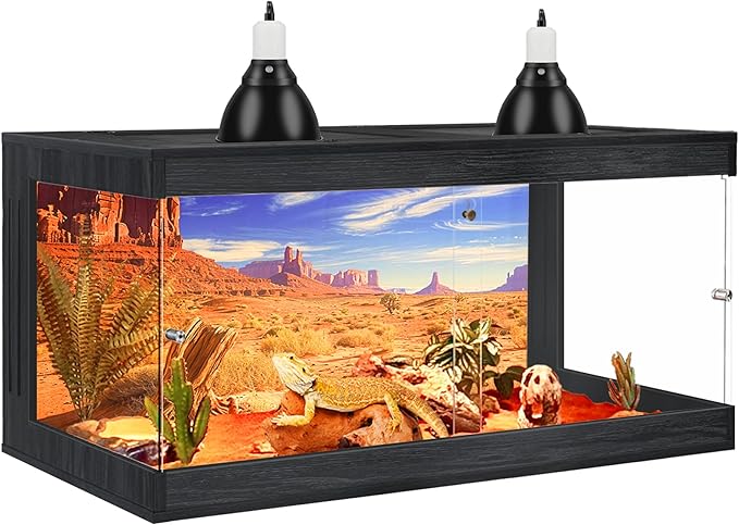 Royxen Bearded Dragon Tank, Tempered Glass Reptile Terrarium with Metal Mesh Top, 3-Side Clear Anti-Scratch Glass Lizard Tank for Reptile Habitat (Black, 34 Gallons,32" Length)