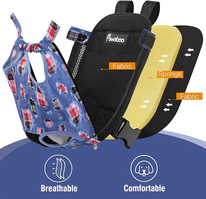 Pawaboo Pet Carrier Backpack, Adjustable Pet Front Cat Dog Carrier Backpack Travel Bag, Legs Out, Easy-Fit for Traveling Hiking Camping for Small Medium Dogs Cats Puppies, Large, Denim Blue