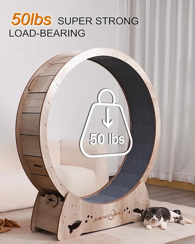 Cat Exercise Wheel, 50" XL Cat Running Wheel for Indoor Cats with Locking Mechanism, Cats Treadmill Wheels with Quiet Carpeted Runway, Cat's Weight Loss and Health