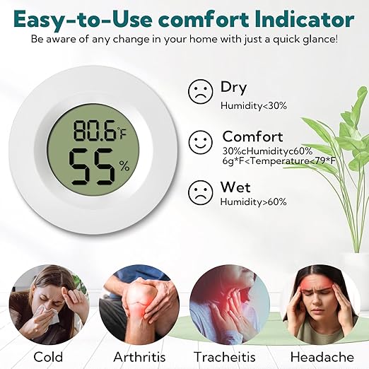 4 Pack Mini Digital Hygrometer Indoor Humidity & Room Thermometer – Accurate Temperature Gauge (℉/℃) for Home, Greenhouse, Reptile Terrarium, Office, Car, Lab