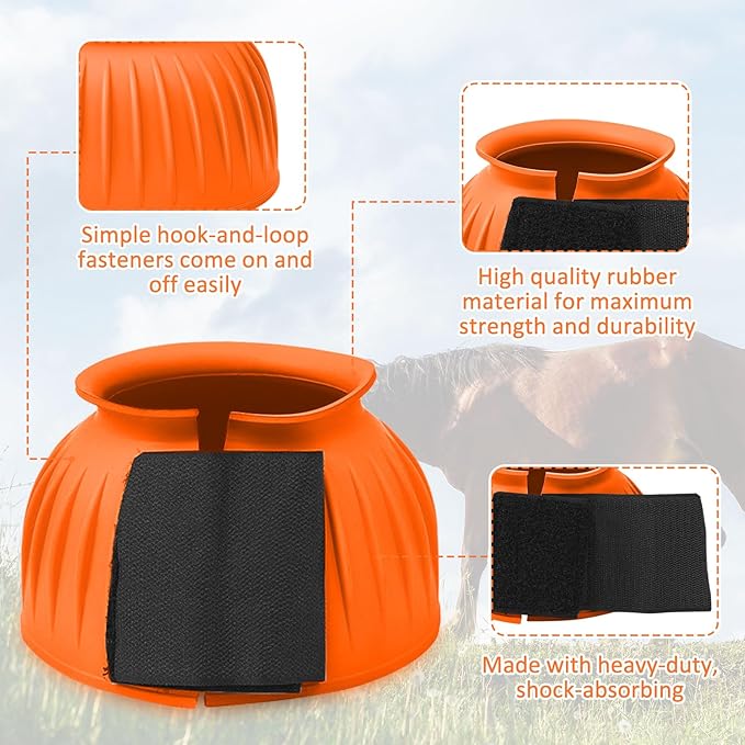 Abbylike Bell Boots for Horses 1 Pair/2 Pair Available, Protect Against Hoof Impact Trauma, Rubber Bell Boots Horse Care for Turnout, No Rub Design Wrap Hook and Loop