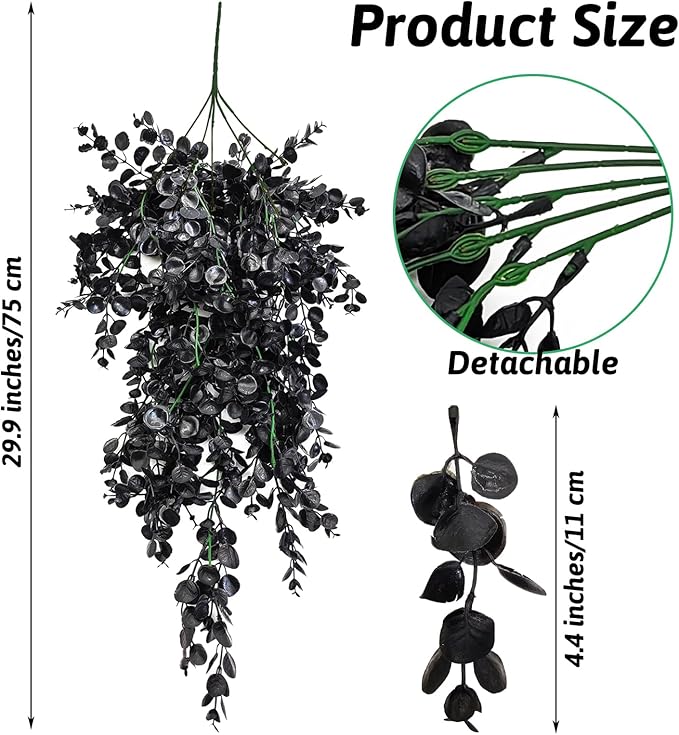 Hamiledyi 4 PCS Reptile Plants, Hanging Terrarium Plants, Artificial Leaves Habitat Decorations with Suction Cup, Fake Amphibian Plants for Bearded Dragon Lizard Hermit Crab Geckos Chameleon(Black)