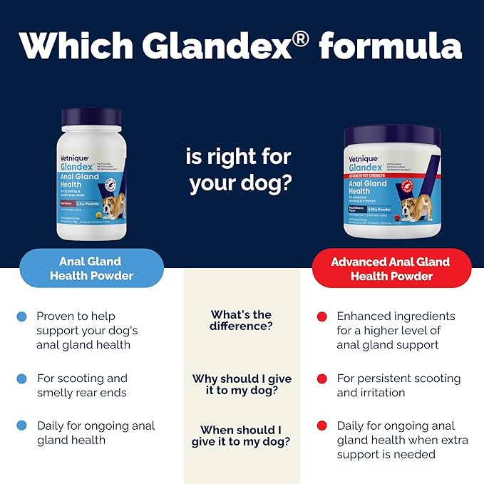Vetnique Glandex Dog Fiber Supplement Powder for Anal Glands with Pumpkin, Digestive Enzymes & Probiotics - (Regular or Advanced Strength) - Boot The Scoot (8.5 oz, Advanced Strength Duck & Bacon)