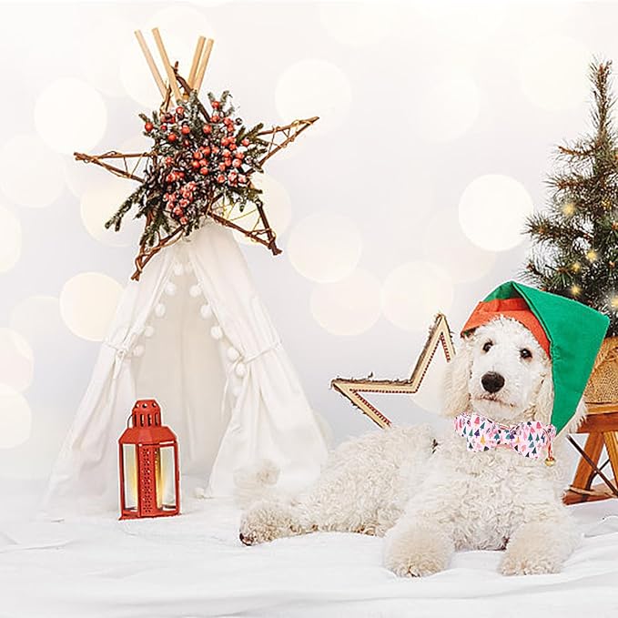 Christmas Dog Collar, Pink Christmas Tree Soft Comfortable Collars with Bow Adjustable Pet Collar with Premium Metal Buckle Puppy Necklace for X-Small Girl Dogs