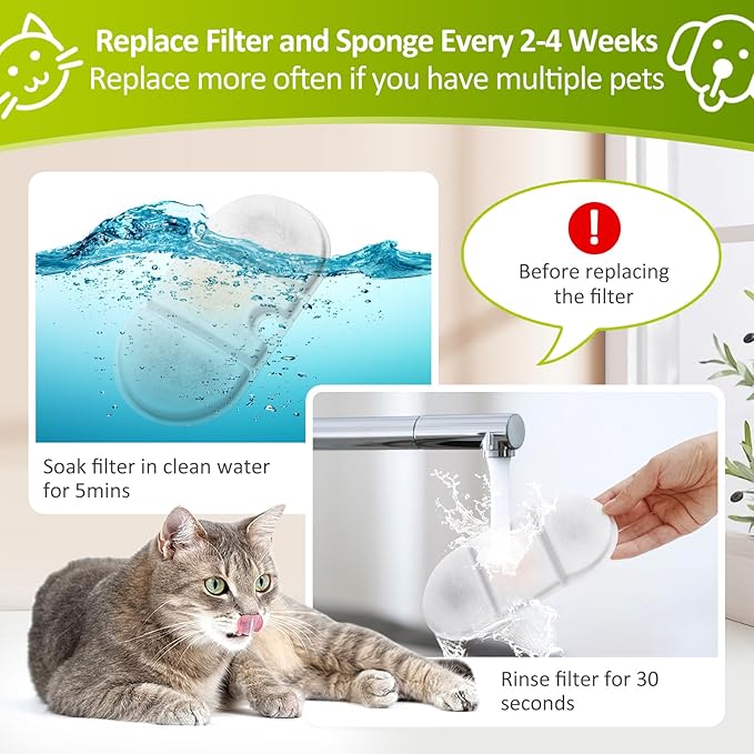 4 Pack Replacement Filters for Capsule Cat Water Fountain PLWF002, ZEKIRY Cat Water Filter Replacement, Triple Filtration Pet Water Fountain Filters