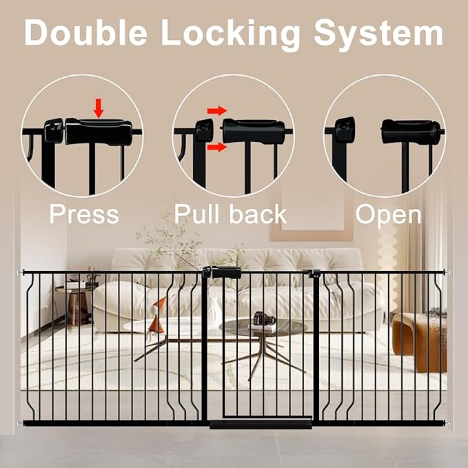 WAOWAO Baby Gate 43.3-52.75" Extra Wide Pressure Mounted Walk Through Swing Auto Close Safety Black Metal Toddler Kids Child Dog Pet Puppy for Stairs,Doorways,Kitchen