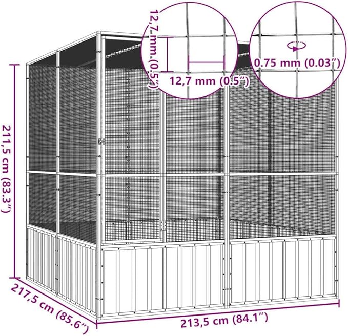Metal Steel Large Bird Cage for Budgies, Pigeons, Galvanized Steel Birdcage Aviary House, 84.1"x85.6"x83.3", Anthracite,-569