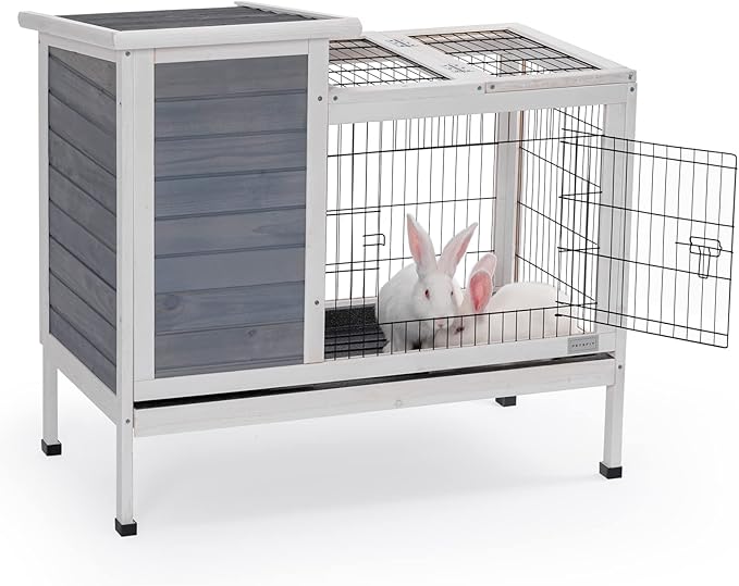 Petsfit Guinea Pig Cage, Hutch for Rabbit, Bunny Bunny Hutch Guinea Pig Hutch with Pull Out Tray,Gery…