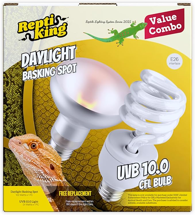 Reptile 100W Basking Spot Bulb & 10.0 24W UVA UVB Bulb Combo – Dual Pack Heat Lamp Bulbs for Reptiles & Amphibians, Heat Lamp for Bearded Dragons, Turtles, Tortoises, Snake Tank Accessories