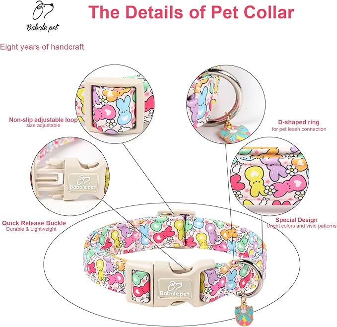 Easter Dog Collar for Large Dogs - Colorful Bunny Print Easter Collar for Male Female Dogs, Lightweight Adjustable Spring Holiaday Dog Collars with Quick Release Buckle L