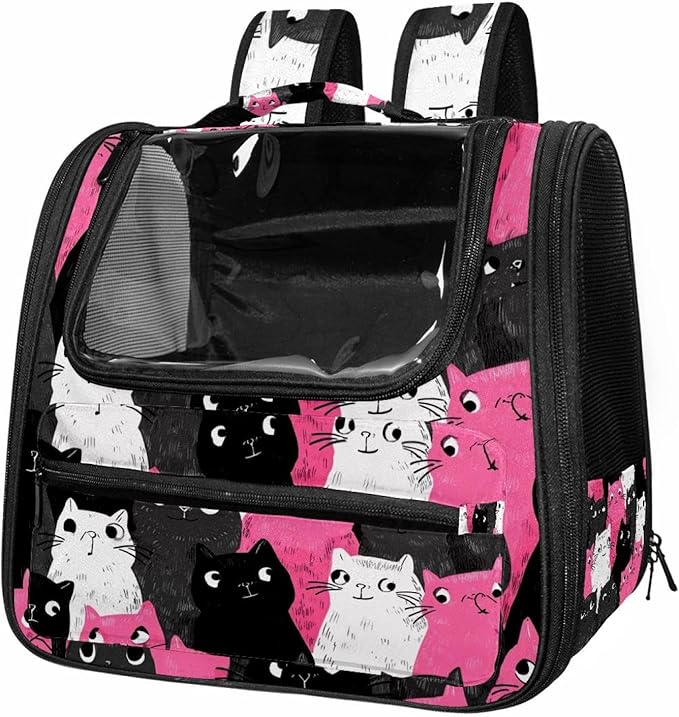 Cute Cats Pink (1) Pet Cat Backpack Carrier for Kitty Small Dog, Ventilated Pet Carrier Bag for Car, Walking, Hiking, Outdoors