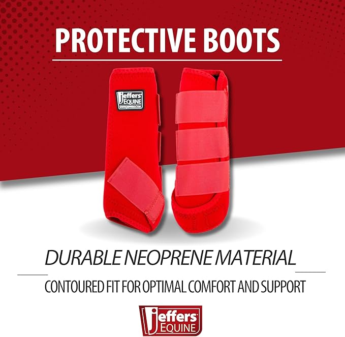 Jeffers Equine Protective Horse Boots 1 Pair, Red - Safe Neoprene Leg Guards & Comfortable Fit, Durable Strap Closures, Front & Hind Support, Equestrian Accessories for Travel & Riding - Large