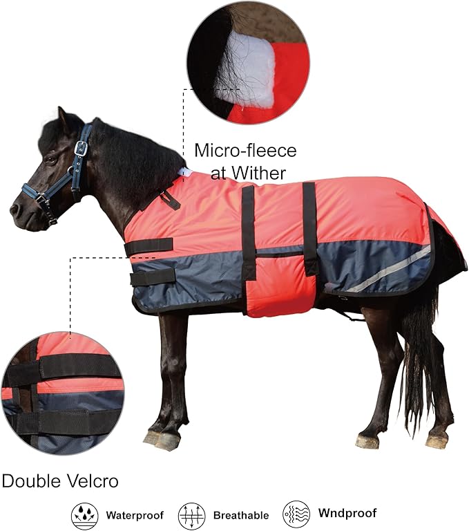 Foal/Mini Horse Size 30"-48" Waterproof & Breathable 300 Denier Winter Turnout Blanket with 150g Polyfill Fluorescencered Medium