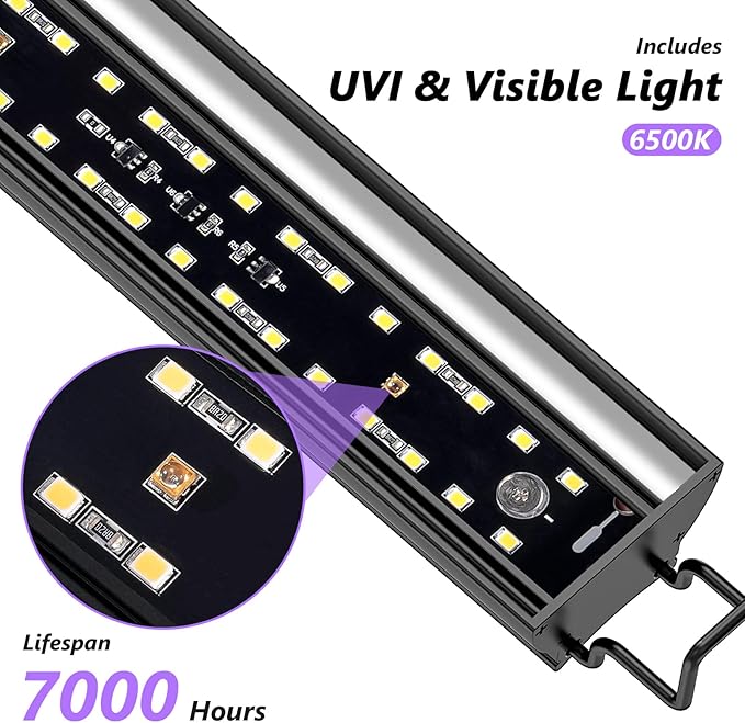 27-INCH LED UVB Light for Reptiles, LED Reptile Light Fixture Controller with Dimming and 4 UVI Modes, 22W Aluminum UVA UVB Lamp for Turtles, Snakes, and Bearded Dragons, 6500K