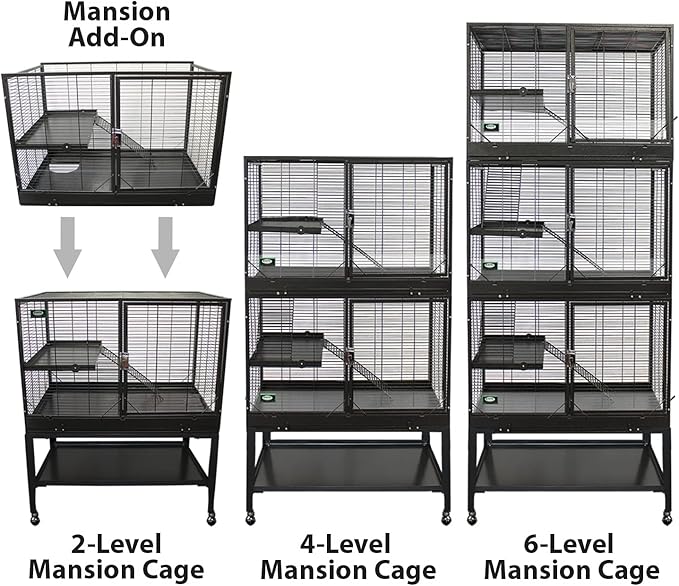 Durable All-Metal Mansion Cage (Add-On II) for Chinchillas, Rats, Ferrets, Degus, Prairie Dogs