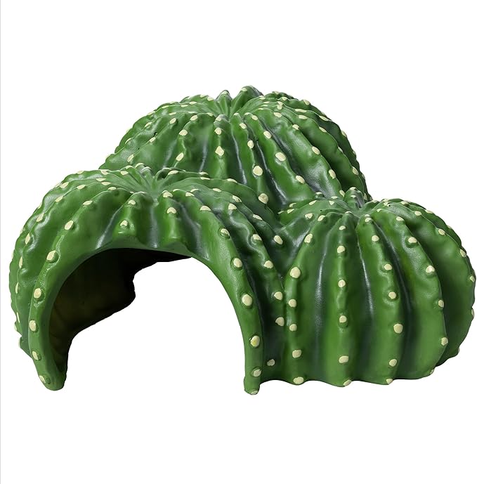 Navaris Cactus Shaped Reptile Hide Out - Reptile Accessories for Leopard Gecko, Snake, Tortoise, and More - Unique Hideout for Vivarium Decorations - Large