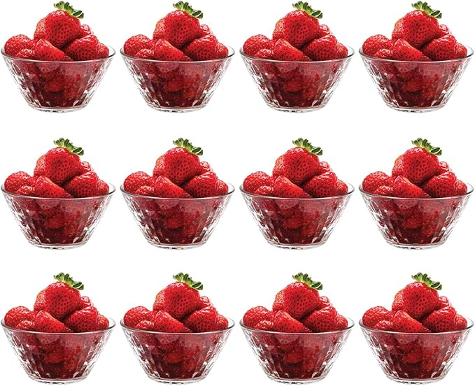 Vikko Glass Bowls - Set of 12, 7 Ounce Glass Dessert Dishes for Candy, Kitchen Prep, Dishwasher Safe