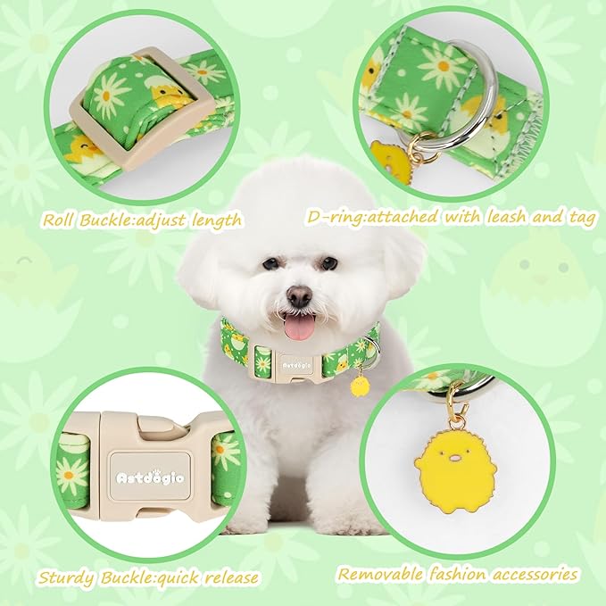 Easter Dog Collar for Small Dogs, Easter & Spring Theme Small Dog Collar with Cute Chick Hatching Pattern, Adjustable Easter Dog Collars Girl Boy Collar for Dogs -S