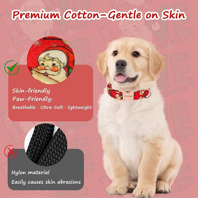 Christmas Dog Collar，Soft Cotton Dog Collars for Extra Small Dogs, Dog Christmas Collar with Santa for Small Medium Large Dogs, Adjustable Red Collars Perfect for Girl or Boy Dog Collars-XS