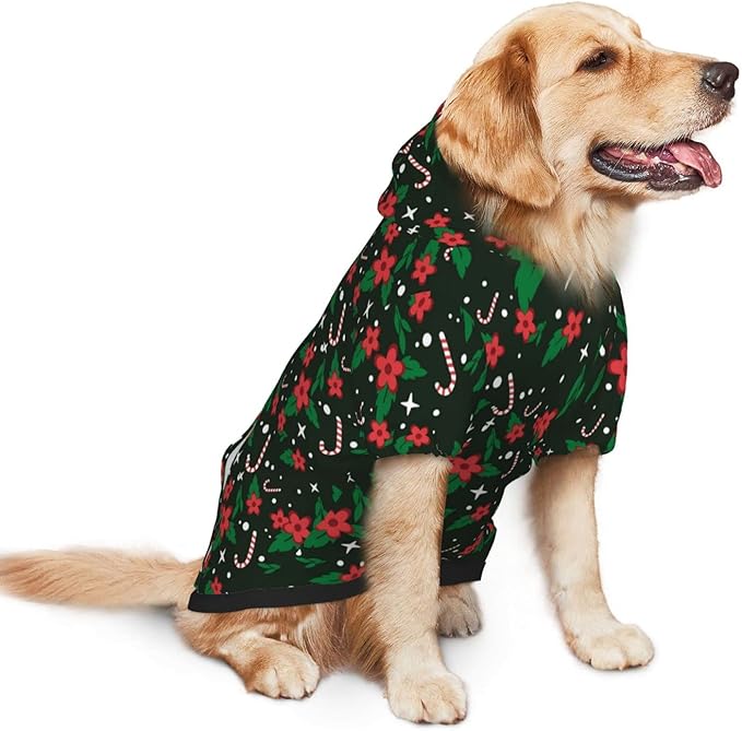 Black Candy Cane Hoodie,Christmas Cosplay Dog Clothes with Pocket and Hat Winter Clothes Sweaters X-Small