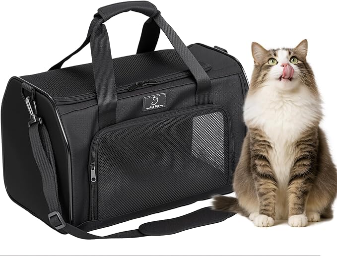 Airline Approved Pet Carrier for Small Dogs & Cats Up to 15lbs, Soft-Sided, Foldable, Ventilated, TSA Travel Bag with Fleece Pad, Safety Straps, Washable Portable Cat Dog Airline Travel Tote