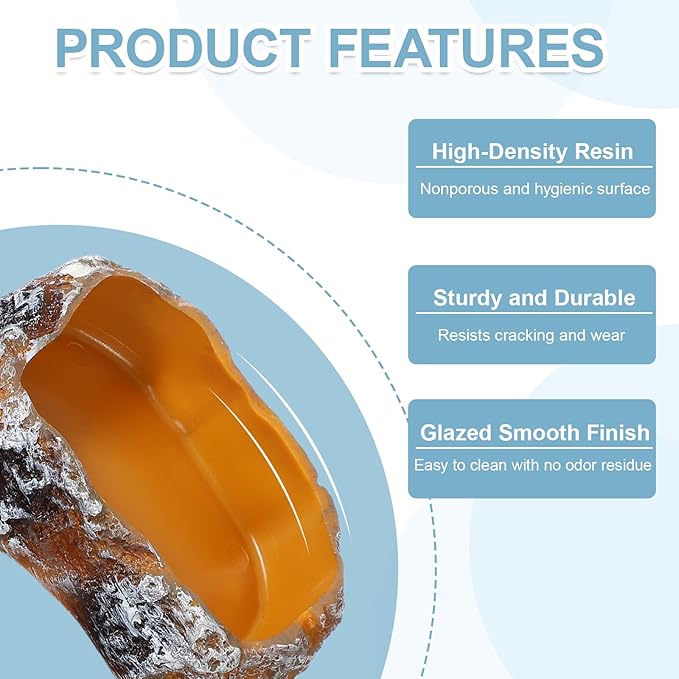Reptile Food Bowl, Reptile Feeding Dish Corner Bowl Water Resin Rock Worm Feeder Dish m (7.5 in, Orange), Intended for Lizards/o/Scaled Pet/Leopard o/Spiders