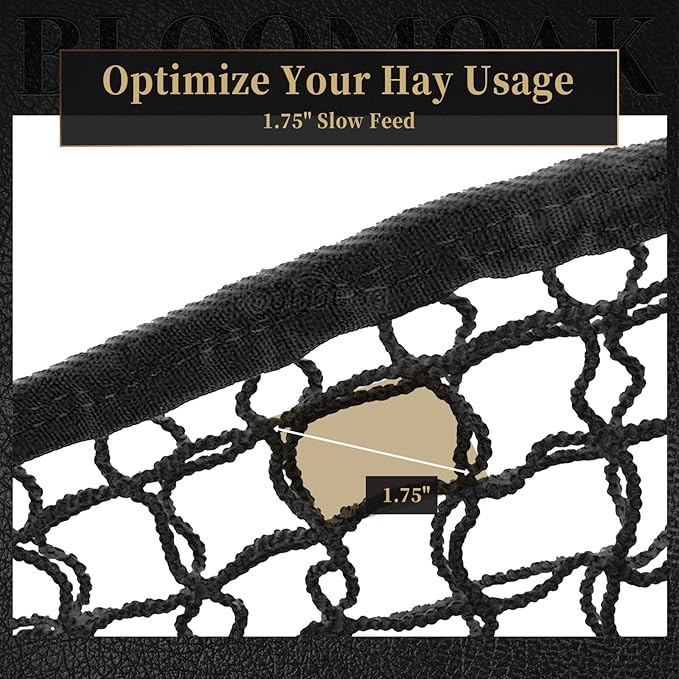 Bloomoak Knotless Slow Feed Hay Net with 4 Carabiner Clips for Horses/Open Top Hanging Hay Bag with Large Capacity for Full Day Feeding/Trailer (1.75" Hole for Slow Feed, M 35 * 31")…