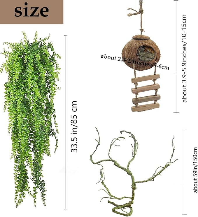 Crested Gecko Coconut Hide with Ladder,Reptile Natural Coco Shell Ladders Geckos Hideout Hut Lizards Hermit Habitat Leopard Gecko Terrarium Plant Accessories for Chameleon Snakes