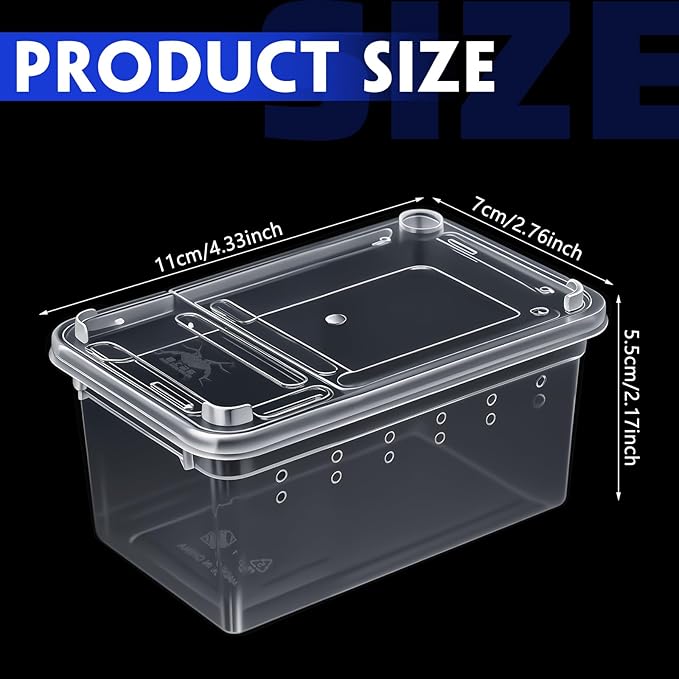 Irenare 8 Pcs Reptile Breeding Box Plastic Spider Terrarium Tarantula Feeding Box for Bearded Dragon Lizard Spider Gecko Scorpion(Vent Holes,Clear,4.33 x 2.76 x 2.95 Inch)