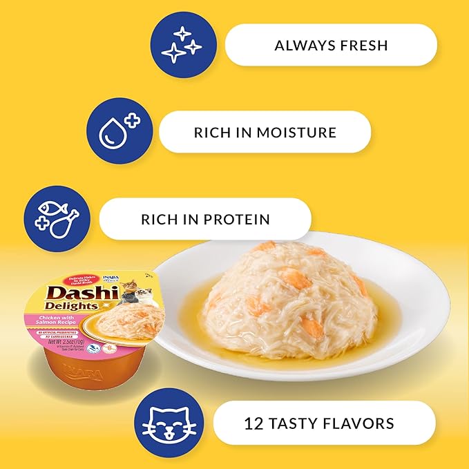 INABA Dashi Delights for Cats, 2.5 Ounce Cup, 6 Cups Total, Chicken with Scallop Recipe