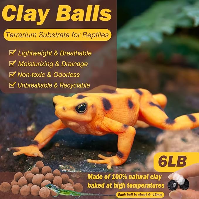 ZeeDix Reptile Substrate Leca Balls - 6LBS Organic Expanded Clay Pebbles, Bioactive Terrarium Bedding for Reptile Tank Habitat Accessories, Ideal for Bearded Dragon, Tortoise, Gecko, Snake & Frog