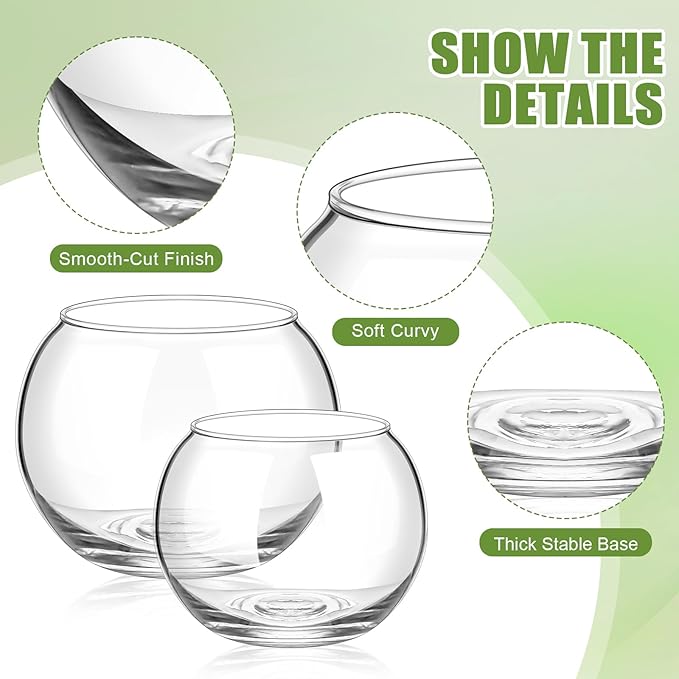Zopeal 24 Pcs Fish Bowl Vase Glass Bubble Bowl Globe Glass Clear Bubble Vase Round Terrarium Goldfish Flower Centerpiece for Wedding Event Arrangement Office Home (2.36"h X 2.76"w and 3.15"h X 3.94"w)