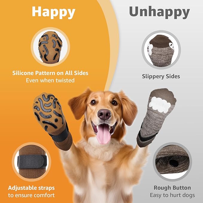 Double Sides Non-Slip Dog Socks to Prevent Licking Paws - Strong Traction for Paw Protector, Senior Dogs, Hardwood Floors, Dog Booties with Grippers - Size Large