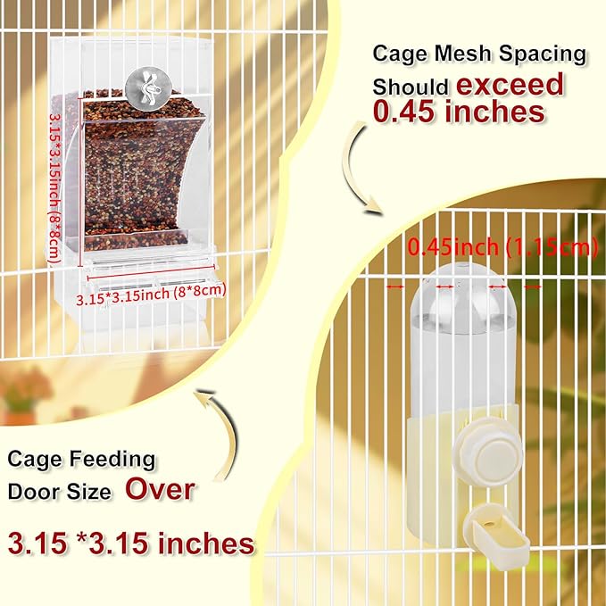 Automatic No Mess Bird Feeder & Water Dispenser for Cage, Parakeet Cage Accessories, Bird Water Feeder for Parrots Cockatiels Budgies Finches Canaries