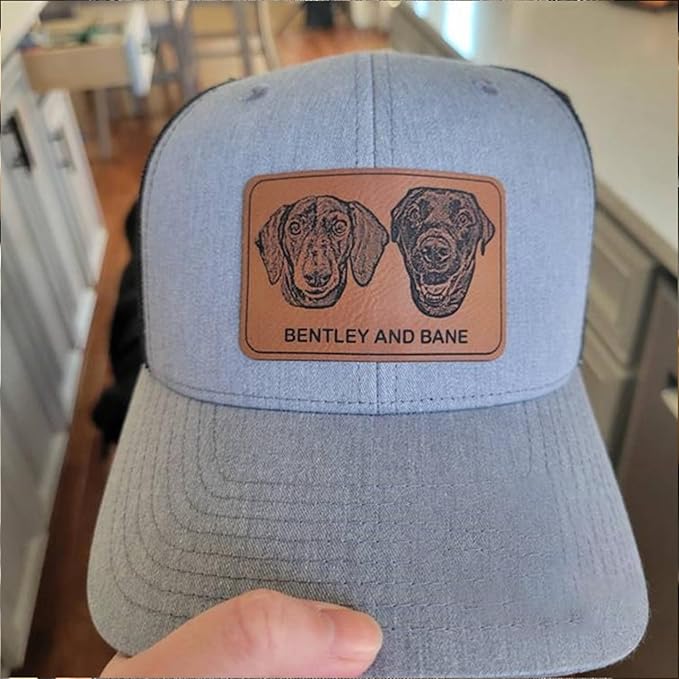 Custom Dog Photo Trucker Hat Leather Patch, Personalized Hat with Photo, Custom Cap Gift for Dogs Dad Mom, Pet Lover Dog Mom Gifts Mothers Day Christmas