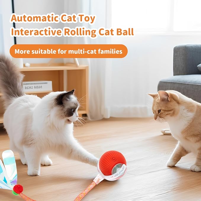 Interactive Cat Toys for Indoor Cats Smart Automatic Ball Rolling for Bored Kitten Pet Upgraded Speedy Moving Chase Dogs Toy Red Dragonfly