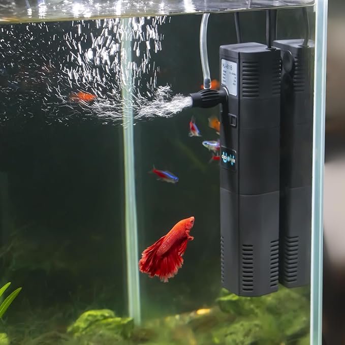 TARARIUM Small Fish Tank Filter for 10-20 Gallon Tank, U-V Aquarium Rainfall Submersible Green Clean Machine 120GPH Internal Betta Turtle Freshwater Saltwater Crystal Clear Killing
